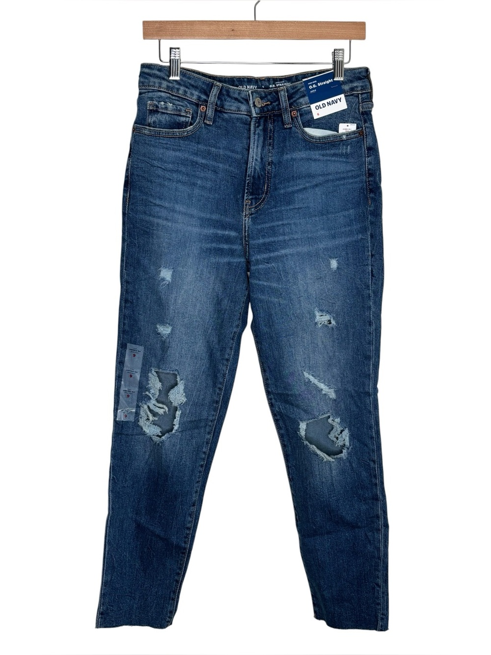 NWT Old Navy jeans O.G. straight leg distressed high rise ankle length size 6